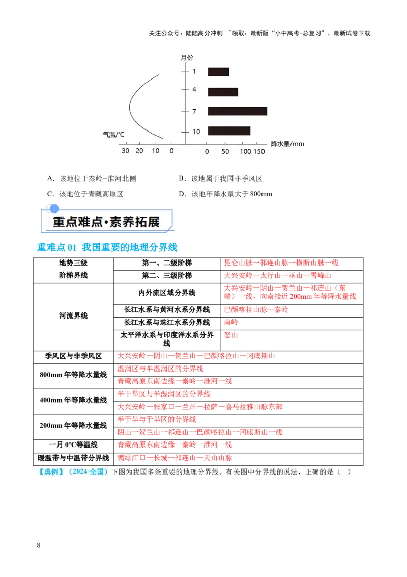 专题22中国的地理差异（讲义）（原卷版）_02中考总复习（2026版更新中）_09-地理-中考总复习_2024年中考复习资料_一轮复习_❤2024年中考地理一轮复习讲练测（全国通用）_配套讲义