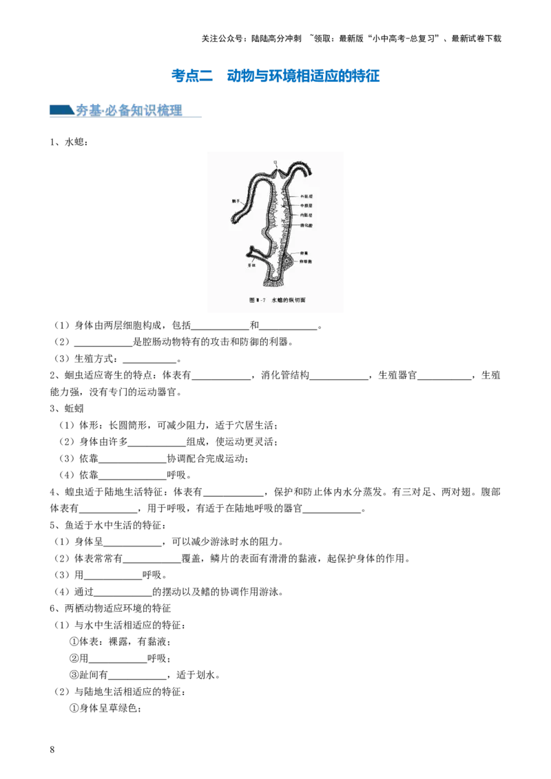 专题16动物的主要类群（讲义）（原卷版）_02中考总复习（2026版更新中）_08-生物-中考总复习_2024年中考复习资料_一轮复习_❤2024年中考生物一轮复习讲练测（全国通用）_讲义