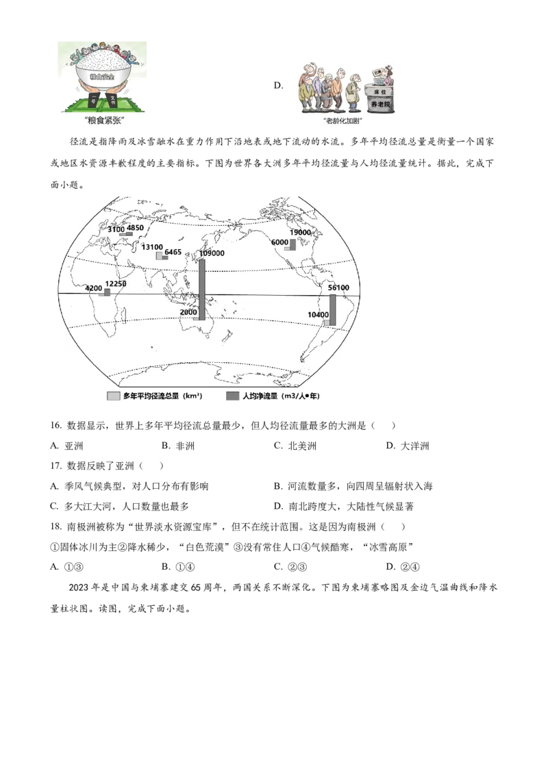 精品解析：2023年北京市石景山区中考一模地理试题（原卷版）(1)_北京初中期末题_C605-京七八九_B京地理七八九_地理_北京八下地理_精品解析：2023年北京市石景山区中考一模地理试题