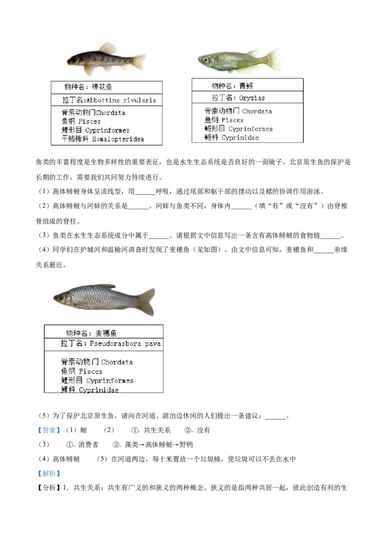 精品解析：北京市东城区2023-2024学年八年级上学期期末生物试题（解析版）(1)_北京初中期末题_C605-京七八九_B京生物七八九_北京八上生物_2023-2024