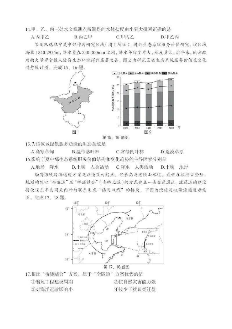 地理试卷_A1502026各地模拟卷（超值！）_11月_241108浙江省宁波2025届高三一模_宁波2025届高三一模地理