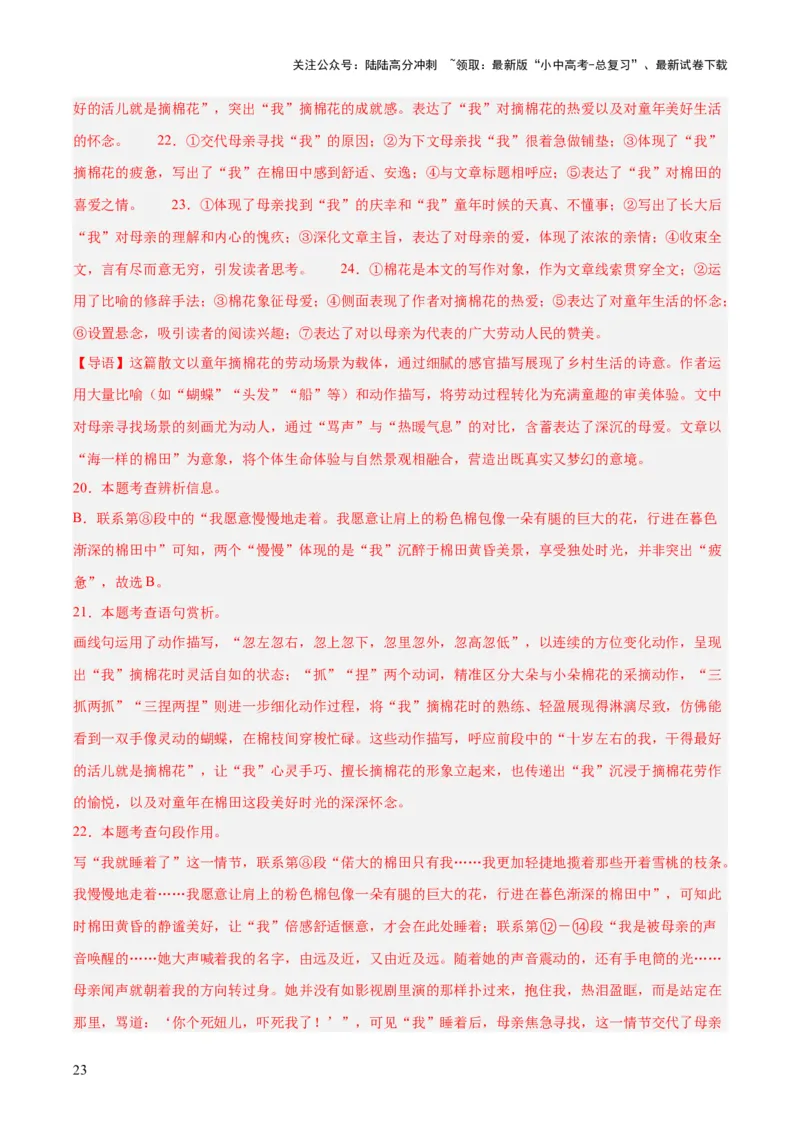 专题19散文阅读（一）（全国通用）（解析版）_02中考总复习（2026版更新中）_01-语文-中考总复习_2026年中考复习（更新中）