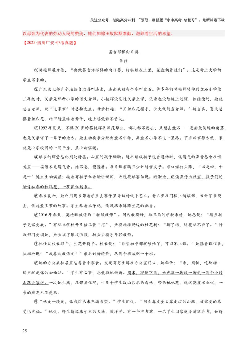 专题19散文阅读（一）（全国通用）（解析版）_02中考总复习（2026版更新中）_01-语文-中考总复习_2026年中考复习（更新中）