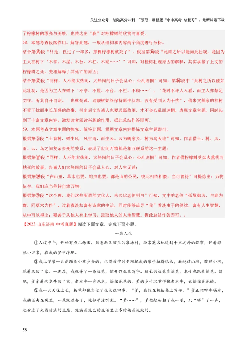 专题19散文阅读（一）（全国通用）（解析版）_02中考总复习（2026版更新中）_01-语文-中考总复习_2026年中考复习（更新中）