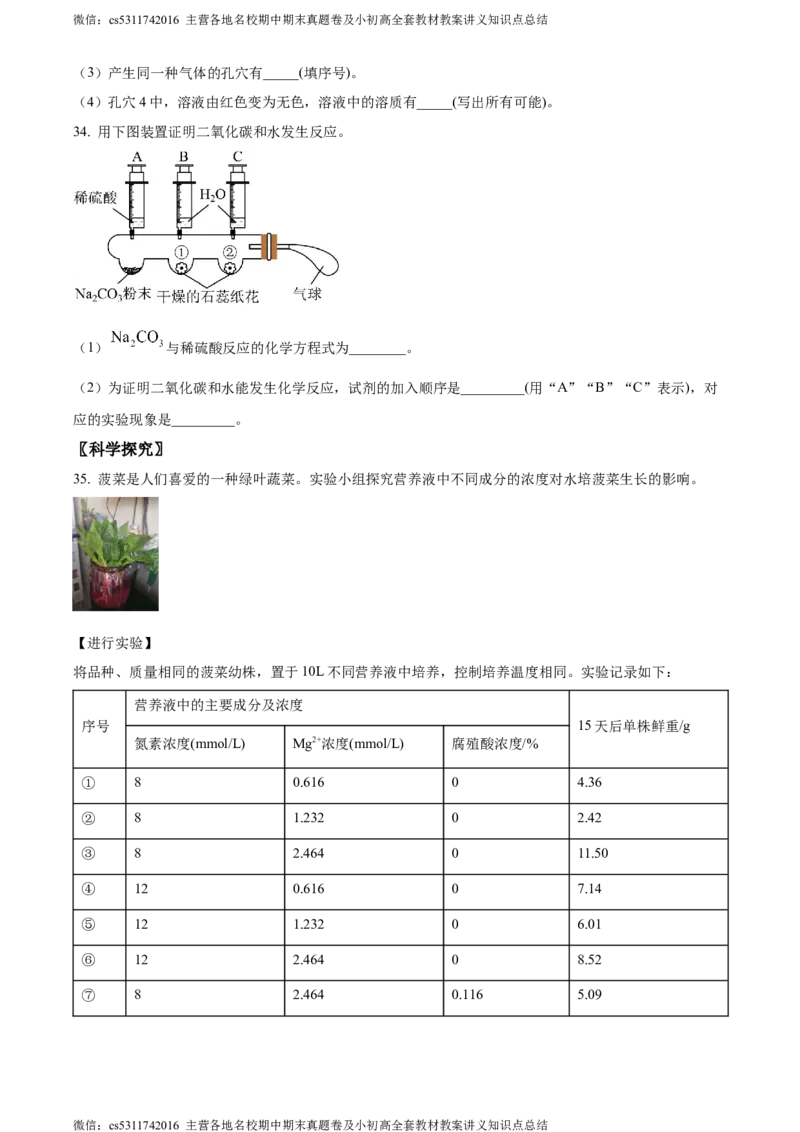 精品解析：2024年北京市北京师范大学附属中学中考化学统练五（原卷版）(1)_北京初中期末题_C605-京七八九_B京化学七八九_北京9下化学（含中考模拟）_北京化学9下月考