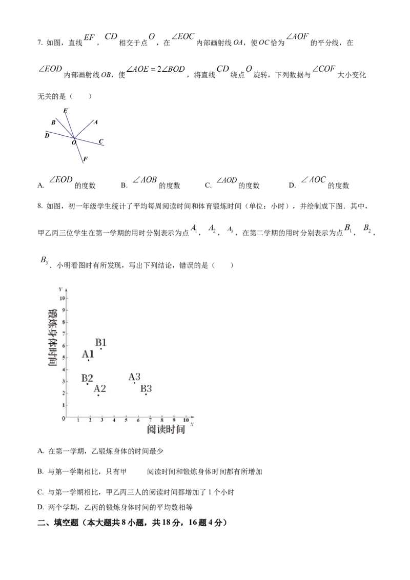 精品解析：北京市北京理工大学附属中学2021-2022学年七年级下学期期中数学试题（原卷版）(1)_北京初中期末题_C605-京七八九_B京市数学七八九_北京7下数学_2021-2022