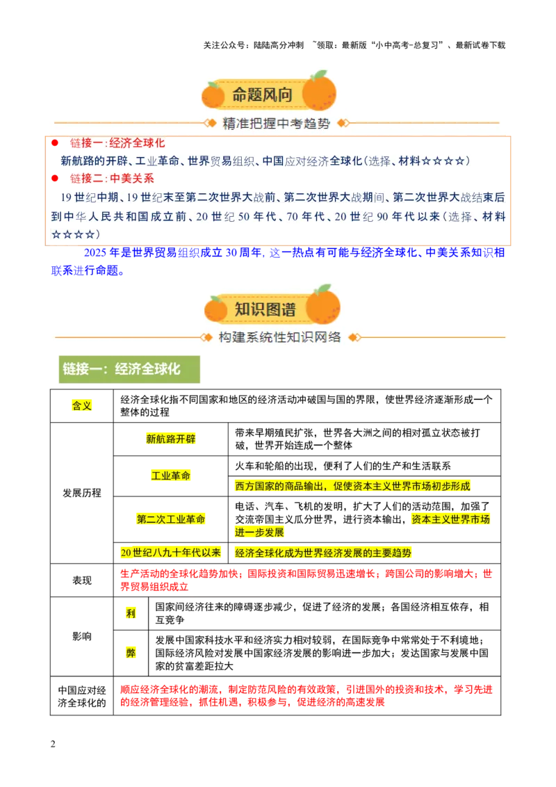 专题17经济全球化背景下中美贸易战及中美关系变迁（热点）（讲练）（解析版）_02中考总复习（2026版更新中）_06-历史-中考总复习_2025年中考复习资料_2025中考二轮课件ppt+讲义+练习历史