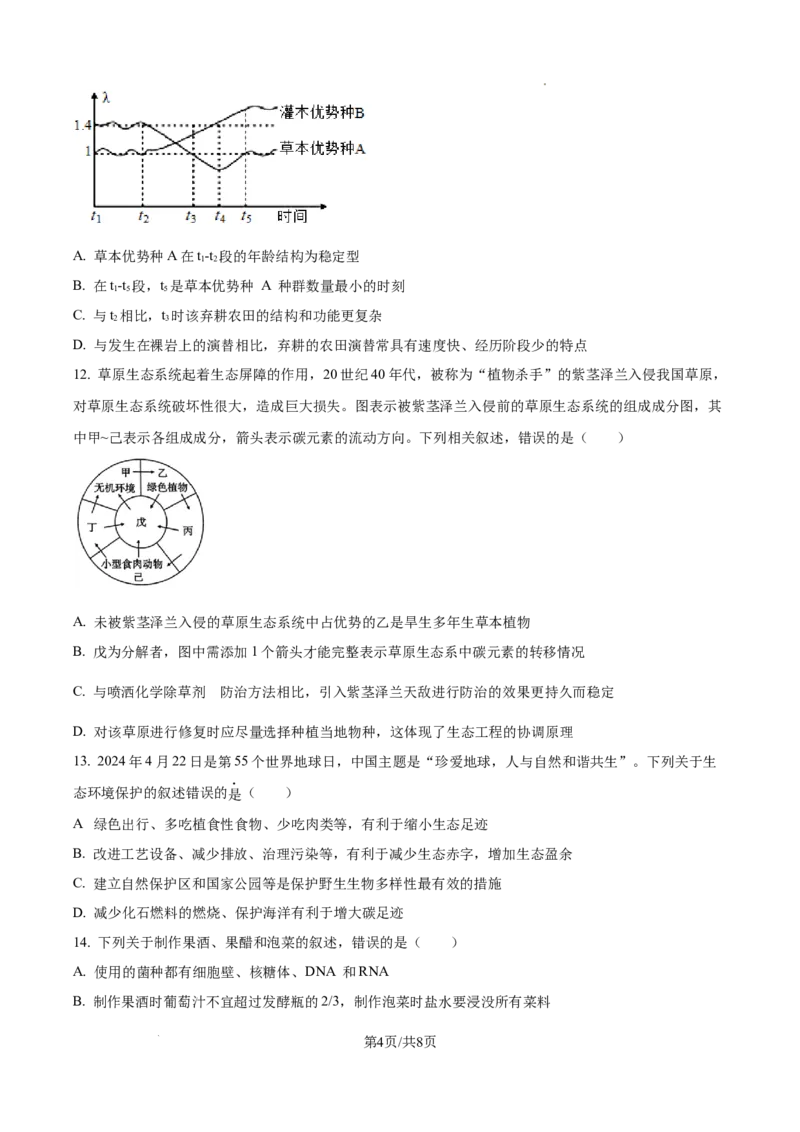 云南师范大学附属中学2025届高三高考适应性月考卷（四）生物_A1502026各地模拟卷（超值！）_10月_241024云南师范大学附属中学2025届高三高考适应性月考卷（四）