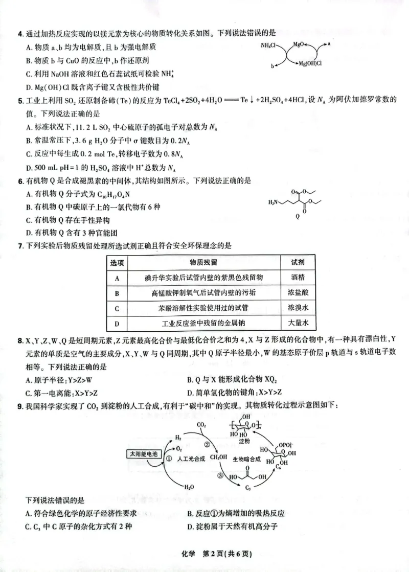 东北三省精准教学2024-2025学年高三上学期9月联考化学试卷_A1502026各地模拟卷（超值！）_9月_240905东北三省精准教学2024-2025学年高三上学期9月联考
