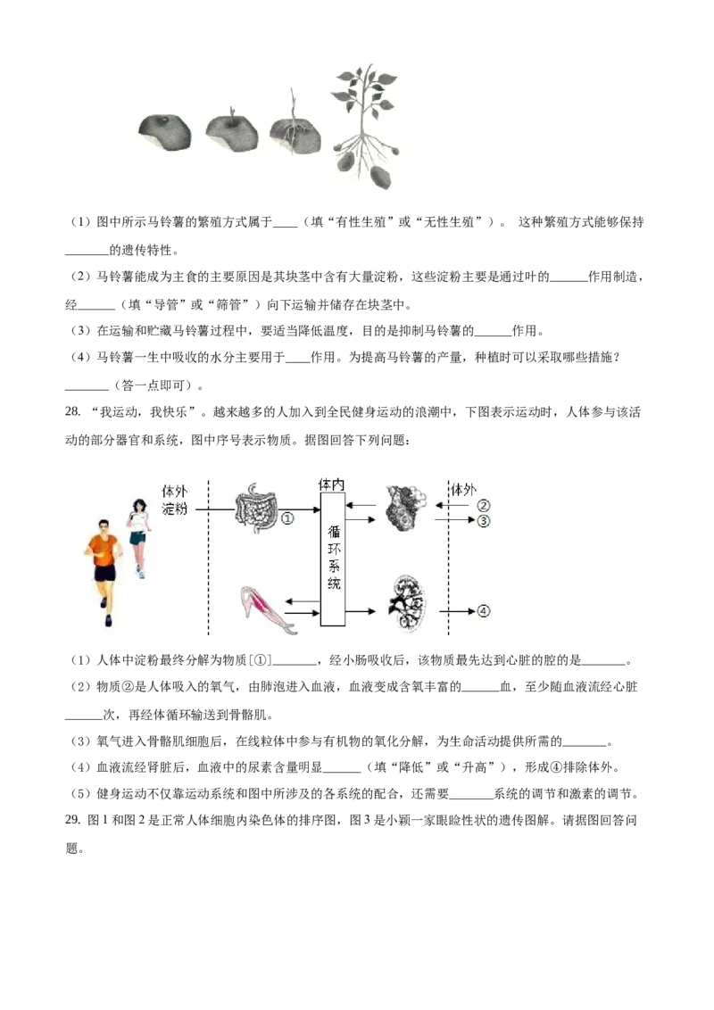 精品解析：2021年北京市房山区中考二模生物试题（原卷版）(1)_北京初中期末题_C605-京七八九_B京生物七八九_北京八下生物_精品解析：2021年北京市房山区中考二模生物试题