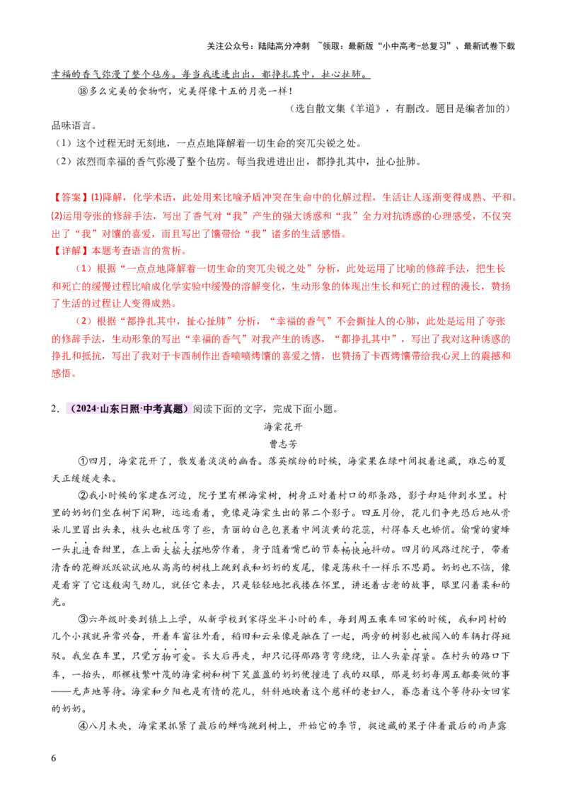 专题18写法与语言赏析（讲练）（解析版）_02中考总复习（2026版更新中）_01-语文-中考总复习_2025年中考资料_2025中考二轮课件ppt+讲义+练习语文_讲义练习