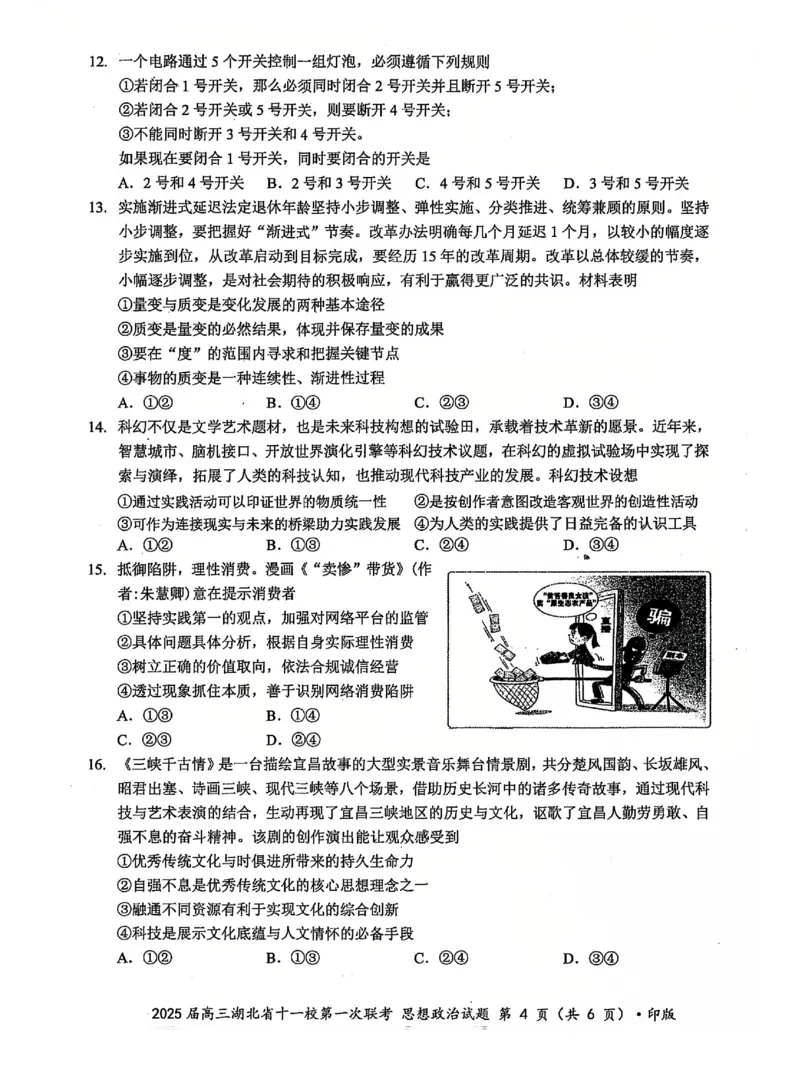 十一校政治试卷_A1502026各地模拟卷（超值！）_12月_241205湖北十一校2025届高三12月联考_政治
