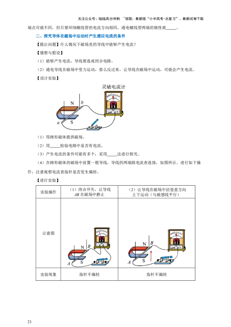 专题19电与磁（知识梳理+典例+练习）-2024物理中考一轮复习精品资料（学生版）_02中考总复习（2026版更新中）_04-物理-中考总复习_2024年中考复习资料_一轮复习_配套练习