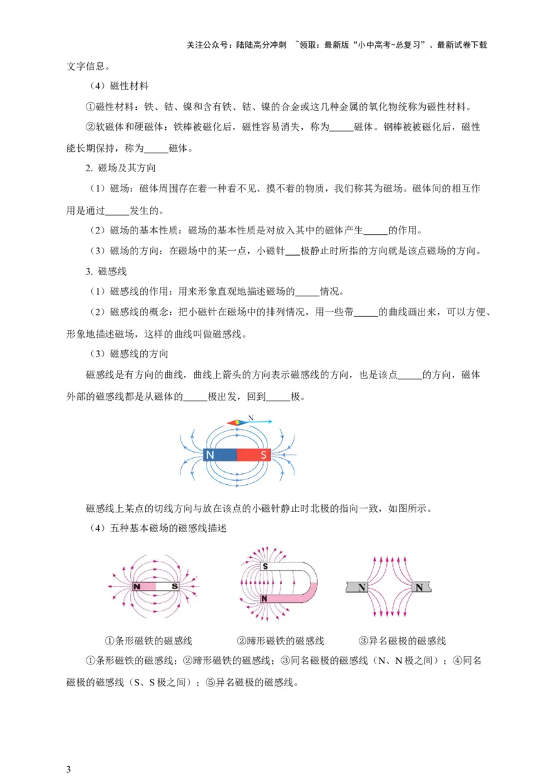 专题19电与磁（知识梳理+典例+练习）-2024物理中考一轮复习精品资料（学生版）_02中考总复习（2026版更新中）_04-物理-中考总复习_2024年中考复习资料_一轮复习_配套练习