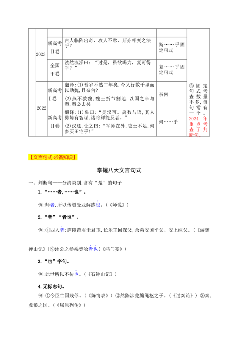 11掌握八种常见的文言句式&mdash;&mdash;根据语法,思考是否有特殊句式和用法_1.2025语文总复习_2025年新高考资料_一轮复习_2025年高考语文一轮复习之文言文阅读（全国通用）（完结）