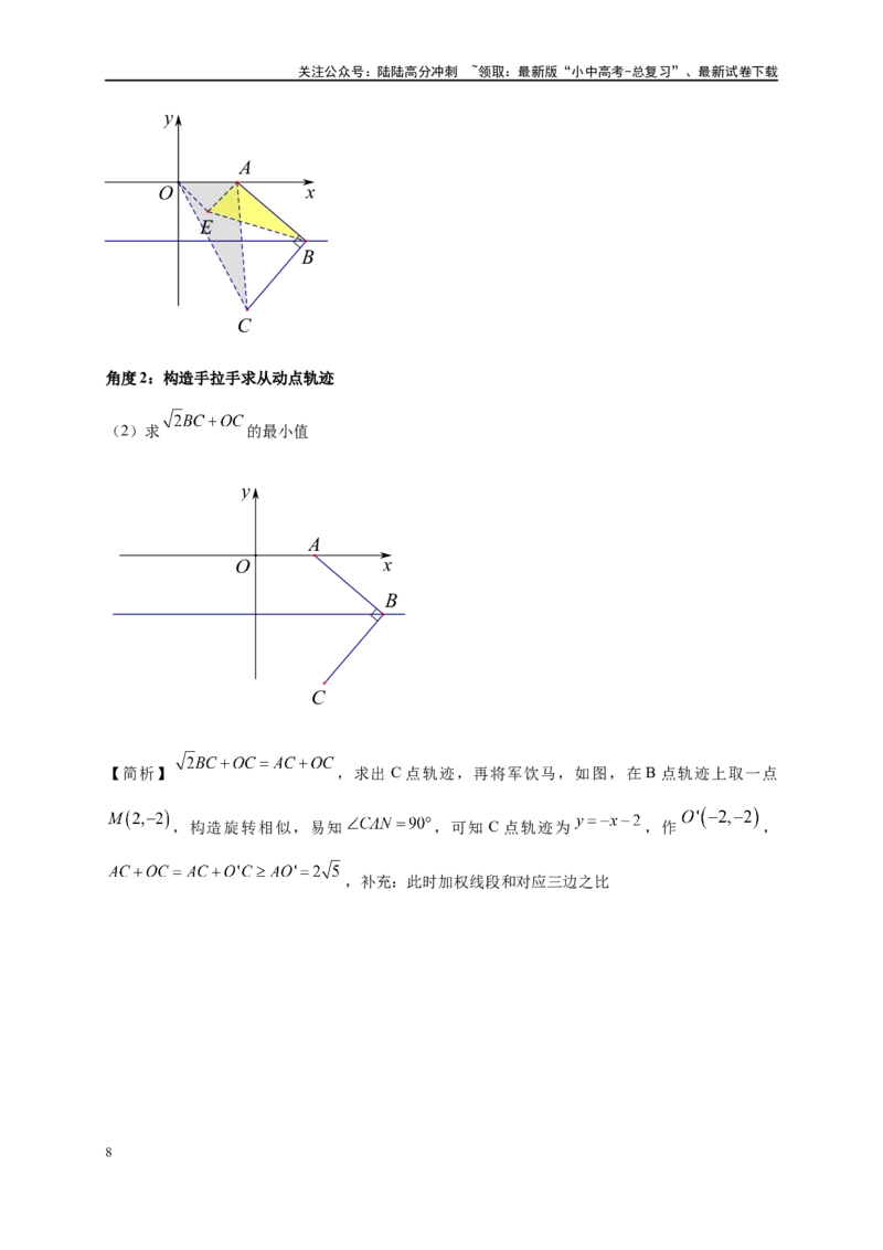 专题2-4瓜豆轨最值模型：为什么我们喜欢手拉手（直线与曲线）（原卷版）_02中考总复习（2026版更新中）_02-数学-中考总复习_2024年中考复习资料_专项复习资料