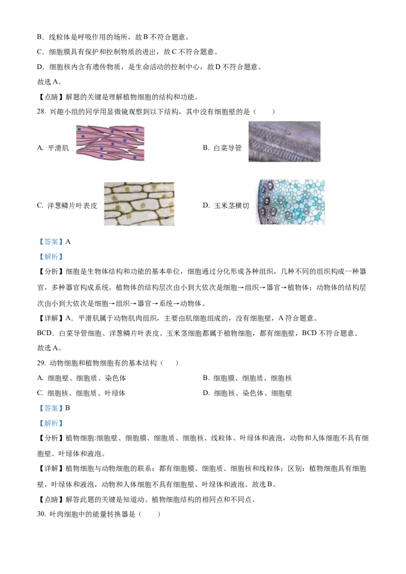 精品解析：北京市北京一零一中学2022-2023学年七年级上学期期中生物试题（解析版）(1)_北京初中期末题_C605-京七八九_B京生物七八九_北京7上生物_2022-2024_北京生物7上期中