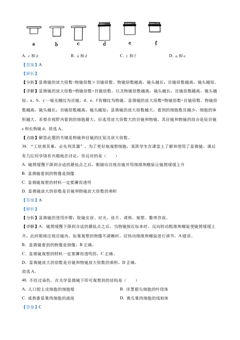 精品解析：北京市北京一零一中学2022-2023学年七年级上学期期中生物试题（解析版）(1)_北京初中期末题_C605-京七八九_B京生物七八九_北京7上生物_2022-2024_北京生物7上期中
