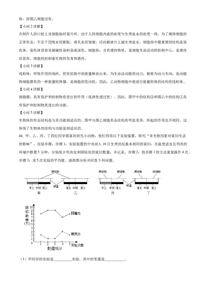 精品解析：北京市北京一零一中学2022-2023学年七年级上学期期中生物试题（解析版）(1)_北京初中期末题_C605-京七八九_B京生物七八九_北京7上生物_2022-2024_北京生物7上期中