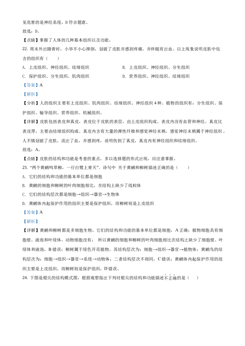 精品解析：北京市延庆区2019-2020学年七年级上学期期末生物试题（解析版）(1)_北京初中期末题_C605-京七八九_B京生物七八九_北京7上生物_2019-2020