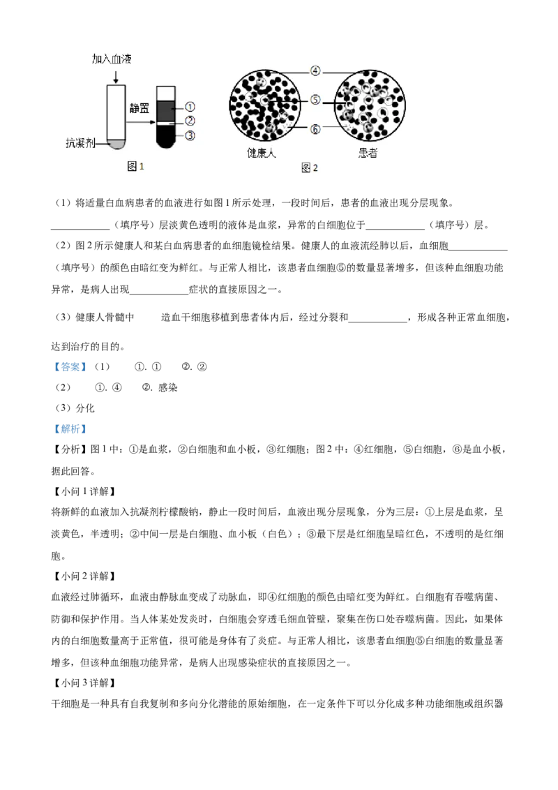 精品解析：北京市昌平区2021-2022学年七年级下学期期末生物试题（解析版）(1)_北京初中期末题_C605-京七八九_B京生物七八九_北京7下生物_2021-2022