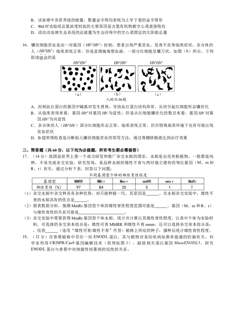 惠州市2025届高三第二次调研考试生物科试题（终定稿）_A1502026各地模拟卷（超值！）_10月_241025广东省惠州市2025届高三第二次调研考试