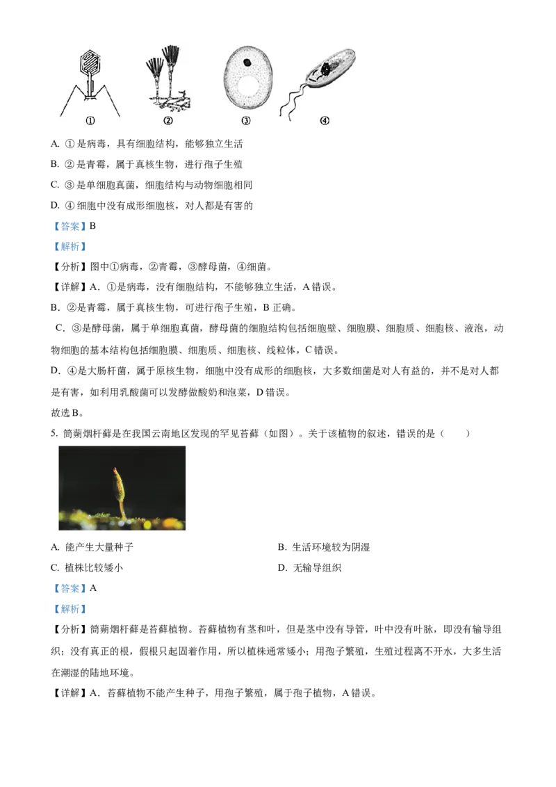 精品解析：北京市北师大附中2022--2023学年八年级下学期期中生物试题（解析版）(1)_北京初中期末题_C605-京七八九_B京生物七八九_北京八下生物