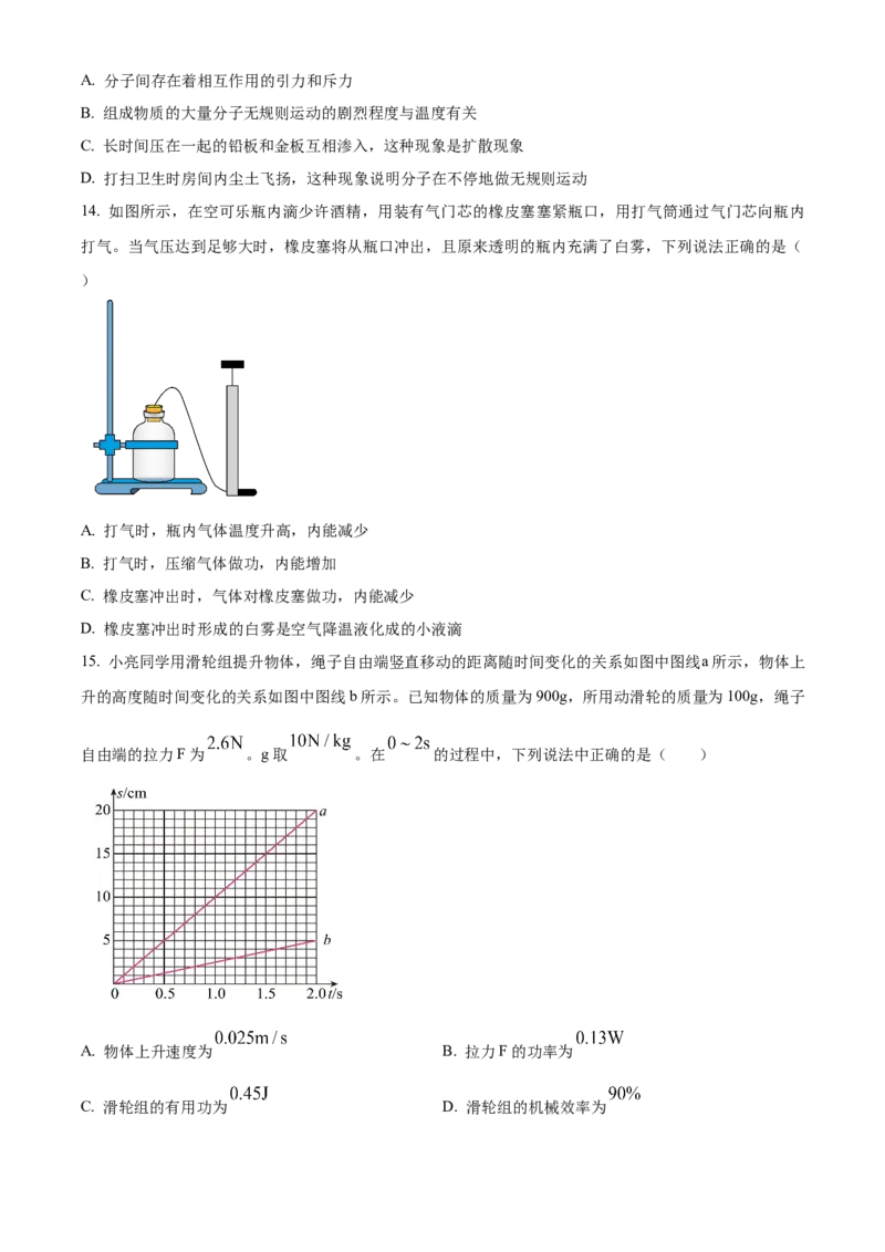 精品解析：北京十八中2022-2023学年八年级下学期期中物理试题（原卷版）(1)_北京初中期末题_C605-京七八九_B京物理八九_物理_八年级下学期物理_2022-2023