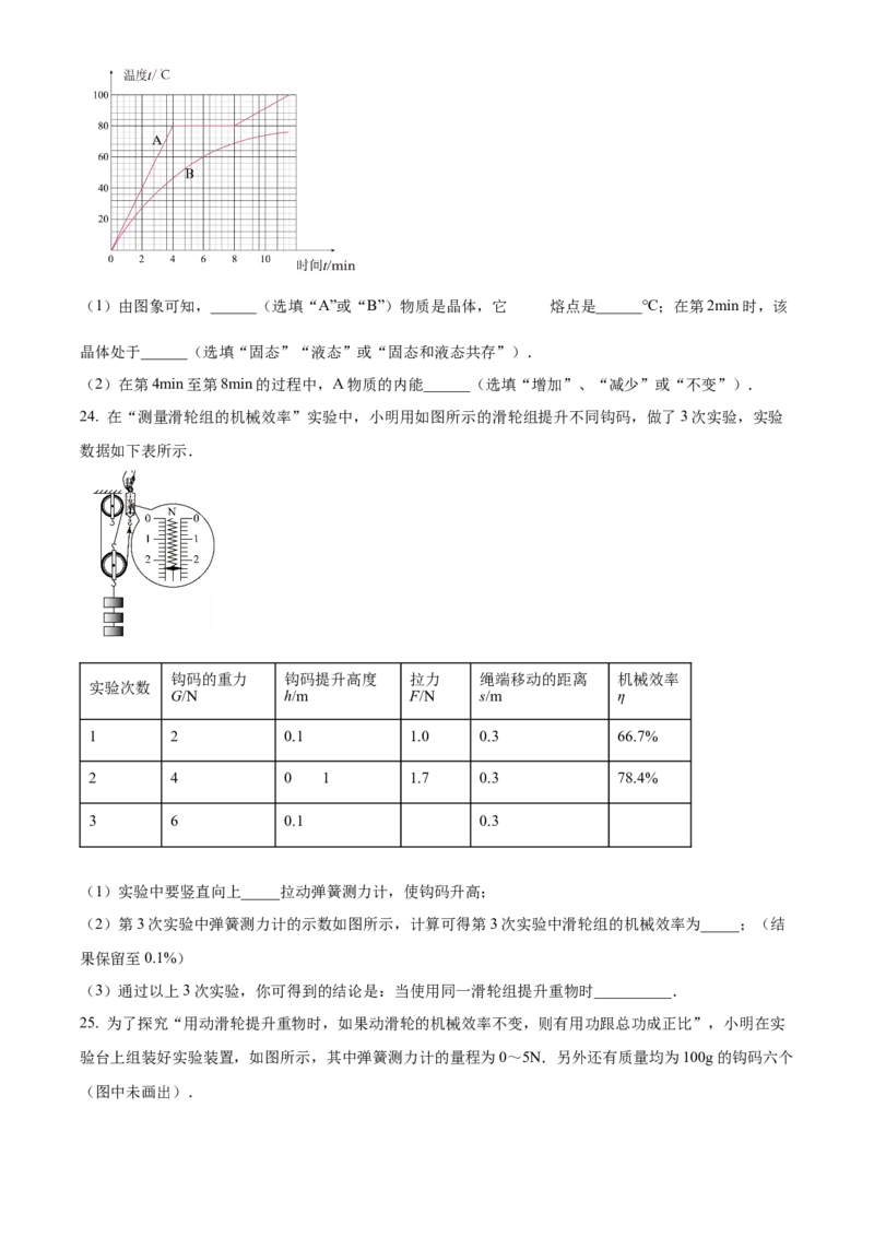 精品解析：北京十八中2022-2023学年八年级下学期期中物理试题（原卷版）(1)_北京初中期末题_C605-京七八九_B京物理八九_物理_八年级下学期物理_2022-2023