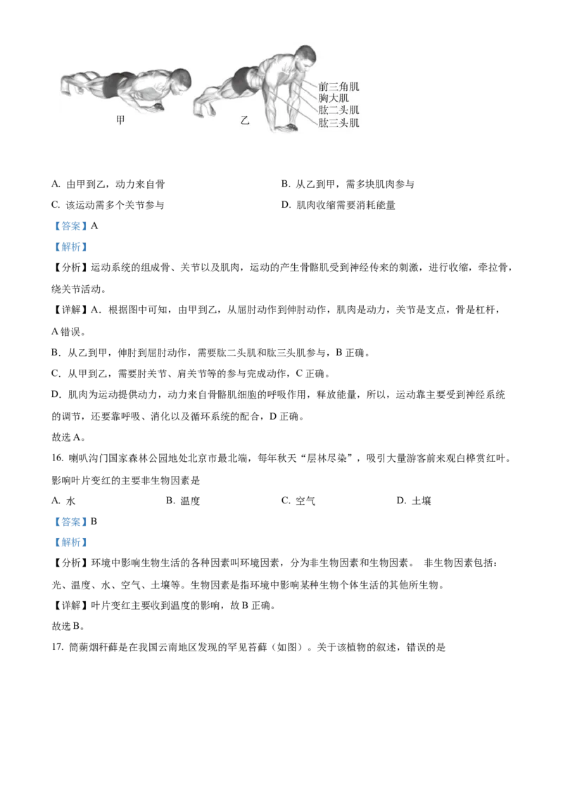 精品解析：2022年北京市海淀区中考二模生物试题（解析版）(1)_北京初中期末题_C605-京七八九_B京生物七八九_北京八下生物_精品解析：2022年北京市海淀区中考二模生物试题