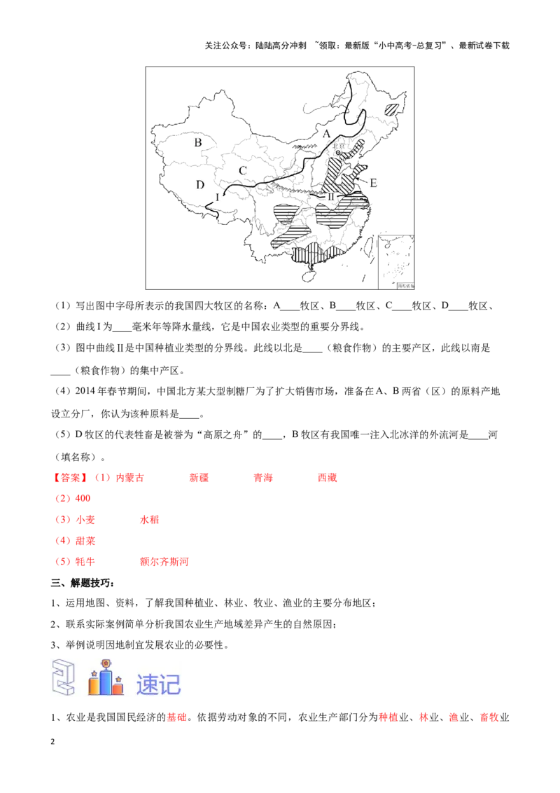专题21中国的农业-备战2024年中考地理识图速记手册与变式演练（全国通用）（解析版）_02中考总复习（2026版更新中）_09-地理-中考总复习_2024年中考复习资料_专项复习资料_答案解析版
