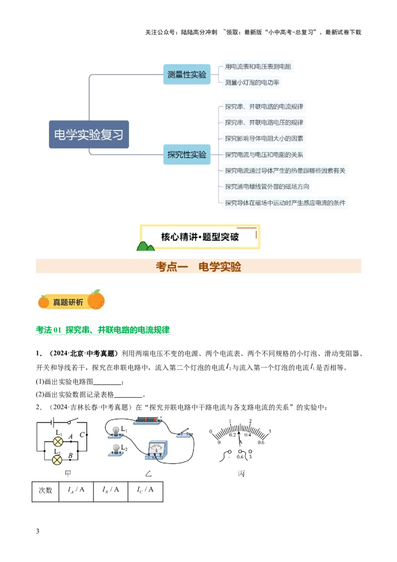 专题18电学实验复习（讲练）（原卷版）_02中考总复习（2026版更新中）_04-物理-中考总复习_2025年中考复习资料_2025中考二轮课件ppt+讲义+练习物理_讲义+练习