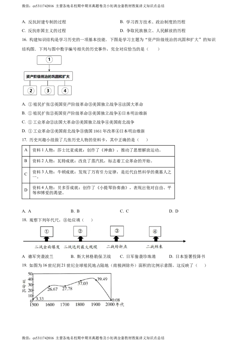 精品解析：2024年北京市延庆区九年级一模历史试题（原卷版）(1)_北京初中期末题_C605-京七八九_B京历史七八九_北京9下历史（含中考模拟）_北京历史9下一模
