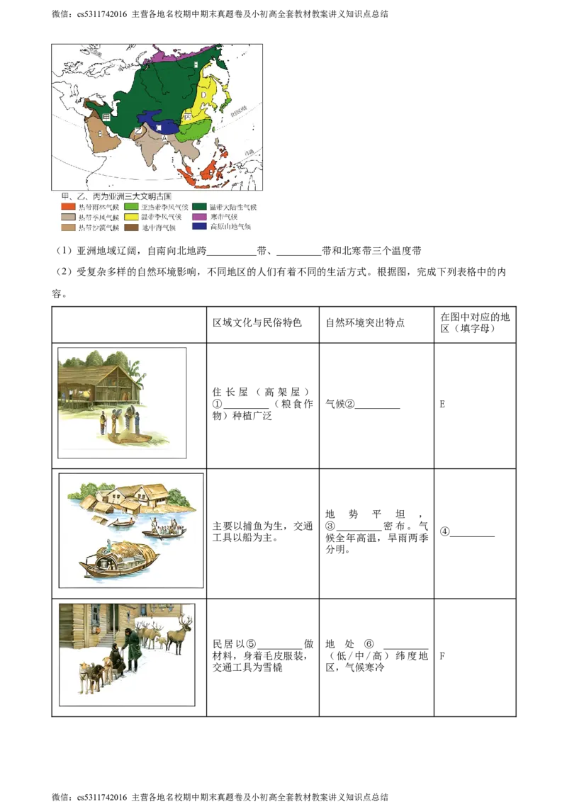 精品解析：北京市一零一集团2022-2023学年七年级下学期期中地理试题（原卷版）(1)_北京初中期末题_C605-京七八九_B京地理七八九_地理_北京7下地理_2022-2024_北京地理7下期中