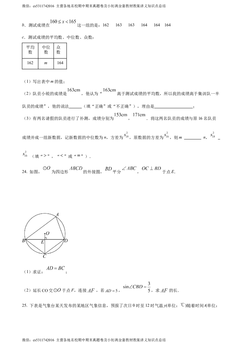 精品解析：2024年北京市燕山地区中考二模数学试题（原卷版）(1)_北京初中期末题_C605-京七八九_B京市数学七八九_北京9下数学(含中考模拟）_北京数学9下一二三模