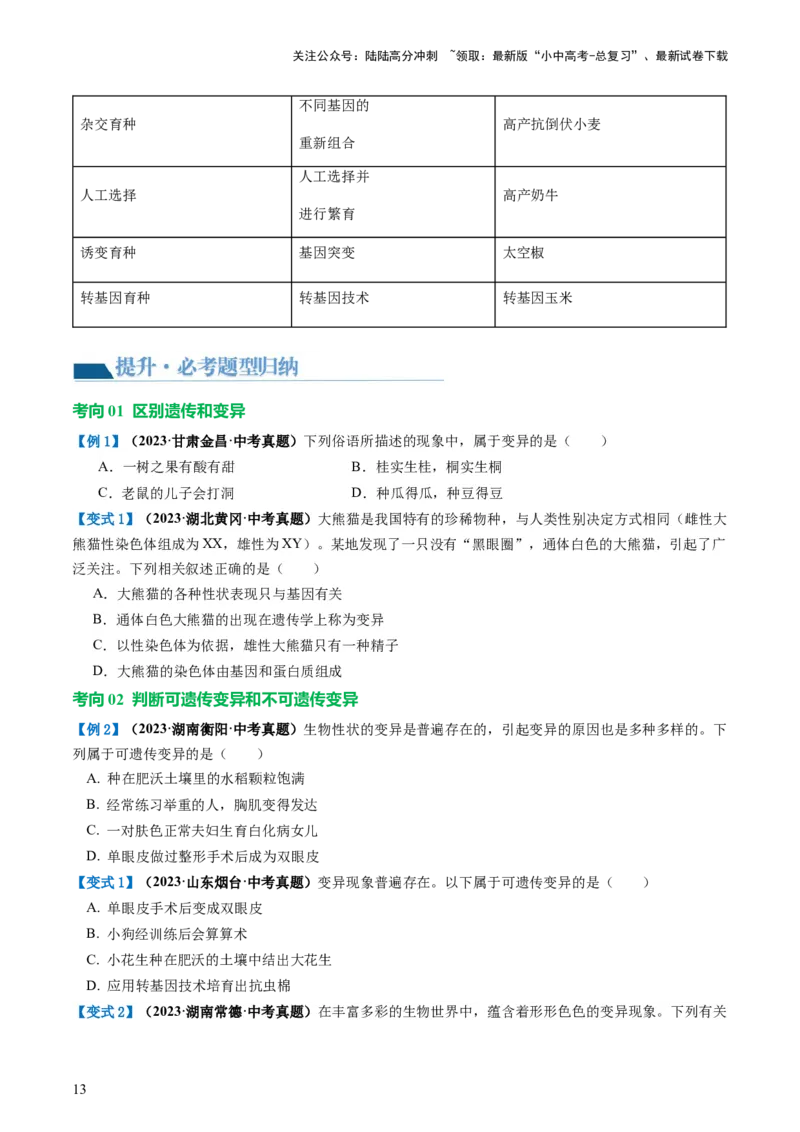 专题21生物的遗传和变异（讲义）（原卷版）_02中考总复习（2026版更新中）_08-生物-中考总复习_2024年中考复习资料_一轮复习_❤2024年中考生物一轮复习讲练测（全国通用）_讲义