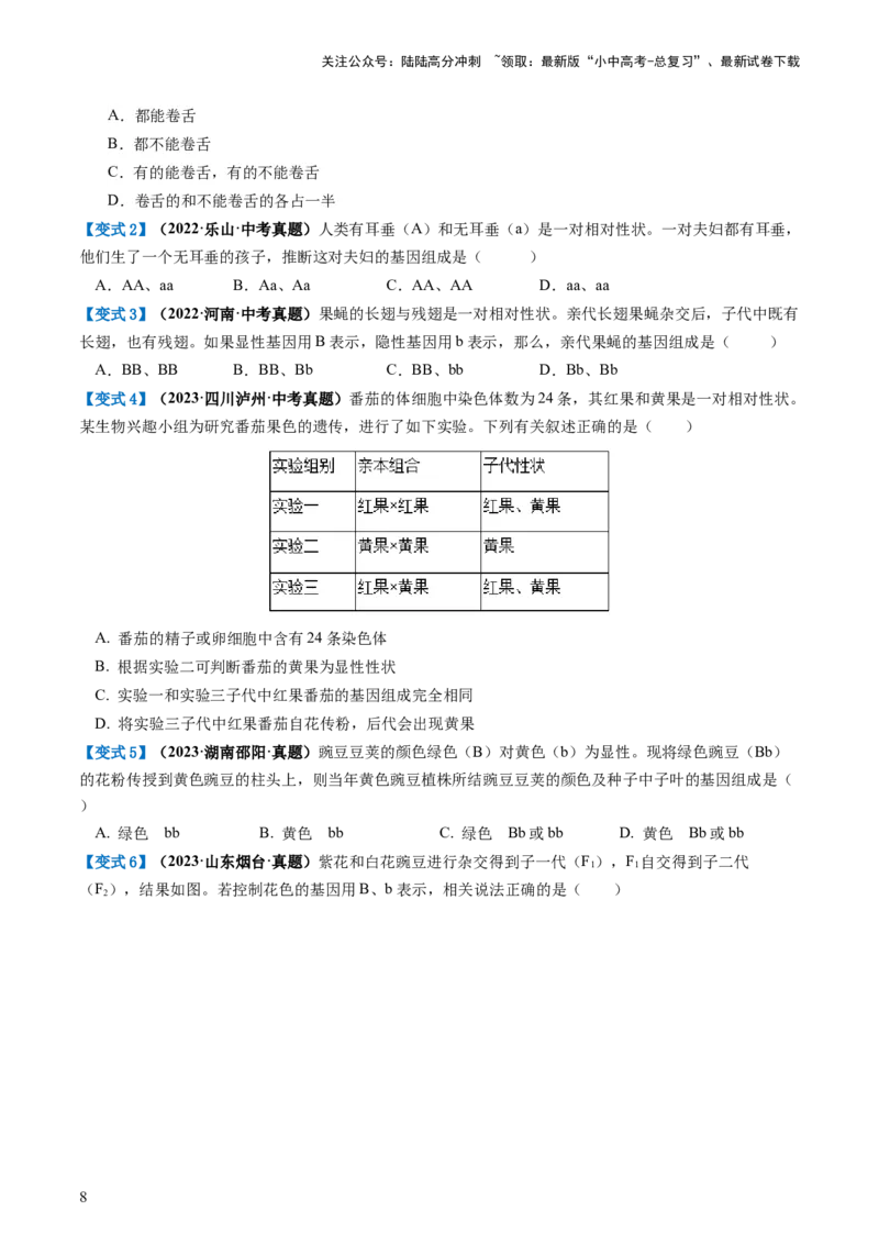 专题21生物的遗传和变异（讲义）（原卷版）_02中考总复习（2026版更新中）_08-生物-中考总复习_2024年中考复习资料_一轮复习_❤2024年中考生物一轮复习讲练测（全国通用）_讲义