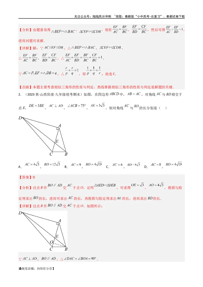 专题19相似三角形重要模型之（双）A字型与（双）8字型（解析版）_02中考总复习（2026版更新中）_02-数学-中考总复习_2024年中考复习资料_专项复习资料_答案解析版