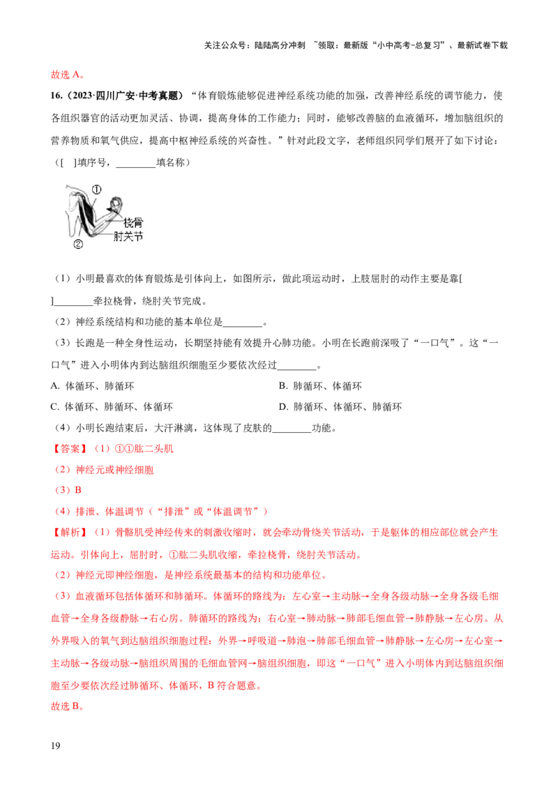 专题17动物的运动和行为、动物在生物圈中的作用（练习）（解析版）_02中考总复习（2026版更新中）_08-生物-中考总复习_2024年中考复习资料_一轮复习_练习