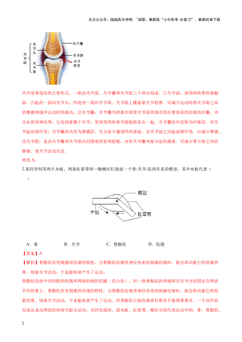 专题17动物的运动和行为、动物在生物圈中的作用（练习）（解析版）_02中考总复习（2026版更新中）_08-生物-中考总复习_2024年中考复习资料_一轮复习_练习