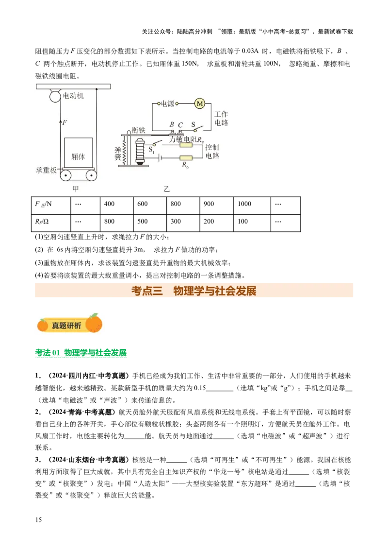 专题21跨学科实践（讲练）（原卷版）_02中考总复习（2026版更新中）_04-物理-中考总复习_2025年中考复习资料_2025中考二轮课件ppt+讲义+练习物理_讲义+练习