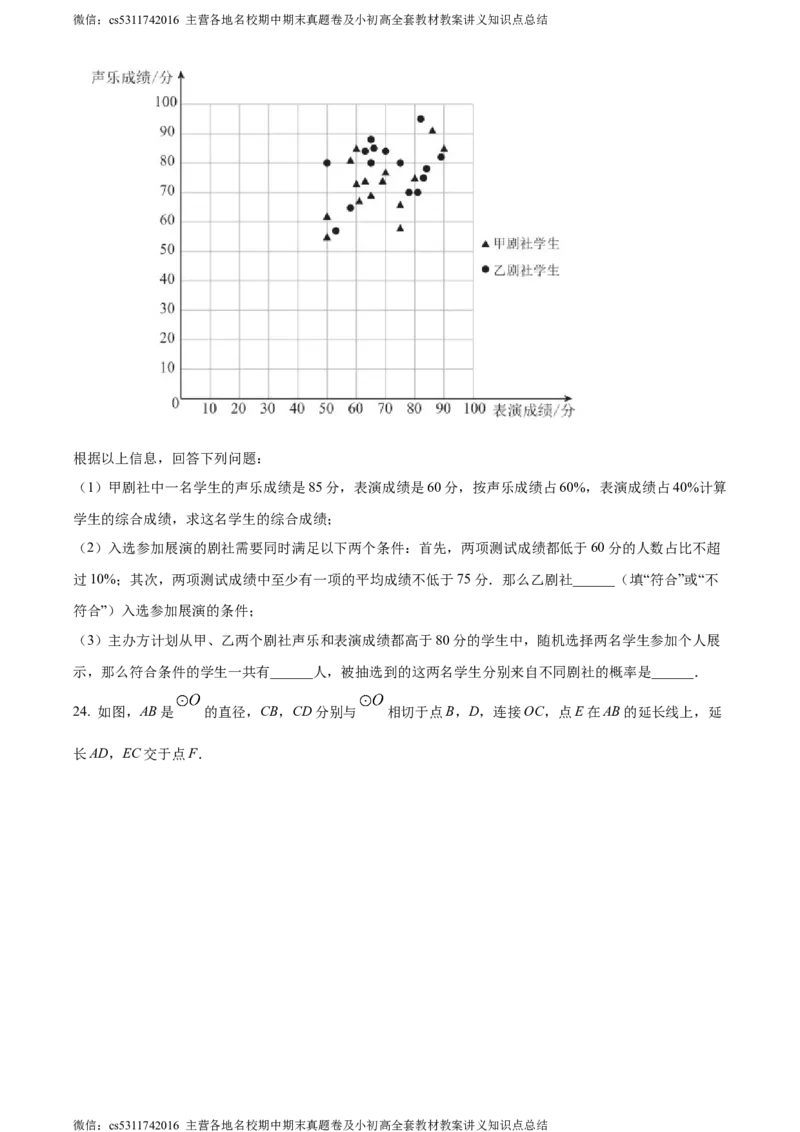 精品解析：2024年北京市第一零一中学温泉校区中考零模数学试题（原卷版）(1)_北京初中期末题_C605-京七八九_B京市数学七八九_北京9下数学(含中考模拟）_北京数学9下其他模拟卷