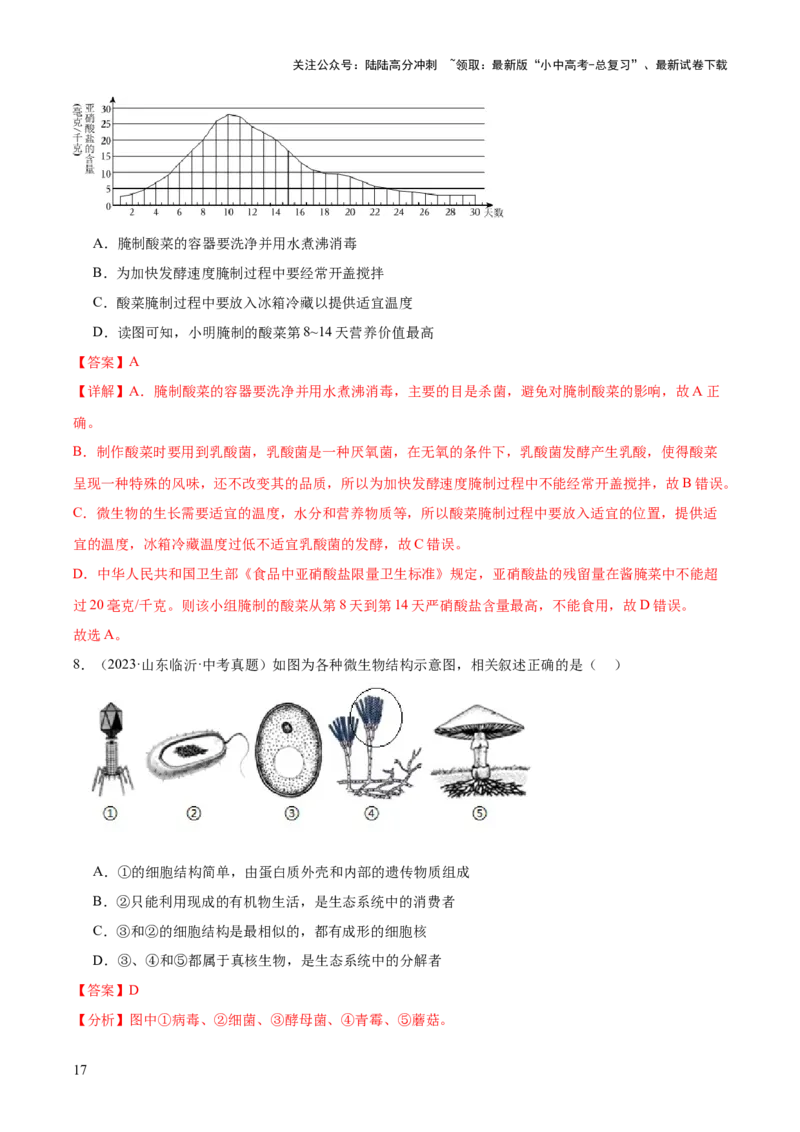 专题18细菌、真菌和病毒（解析版）_02中考总复习（2026版更新中）_08-生物-中考总复习_2024年中考复习资料_一轮复习_❤备战2024年中考生物一轮复习考点帮（全国通用）_练习