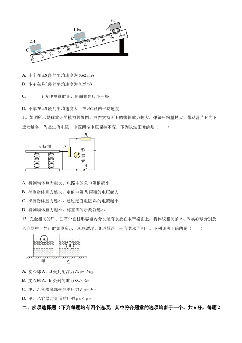 精品解析：2024北京房山区中考二模物理试题（原卷版）(1)_北京初中期末题_C605-京七八九_B京物理八九_物理_北京九下物理_精品解析：2024北京房山区中考二模物理试题