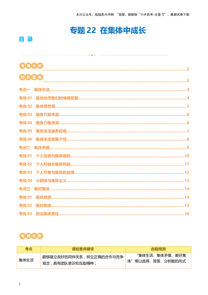 专题22在集体中成长（讲义）-2024年中考道德与法治一轮复习讲练测（全国通用）_02中考总复习（2026版更新中）_07-道法-中考总复习_2024年中考复习资料_一轮复习_配套讲义