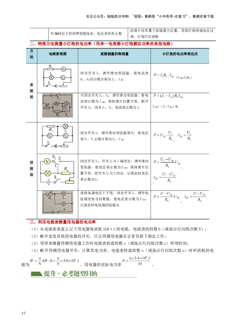 专题17电功率（4考点+12考向）（讲义）（解析版）_02中考总复习（2026版更新中）_04-物理-中考总复习_2024年中考复习资料_一轮复习_配套讲义（原卷版+解析版）
