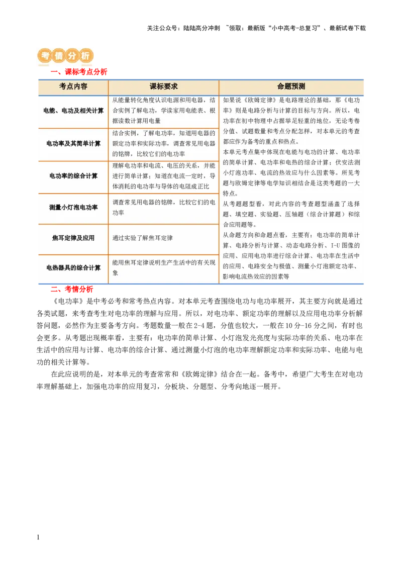 专题17电功率（4考点+12考向）（讲义）（解析版）_02中考总复习（2026版更新中）_04-物理-中考总复习_2024年中考复习资料_一轮复习_配套讲义（原卷版+解析版）