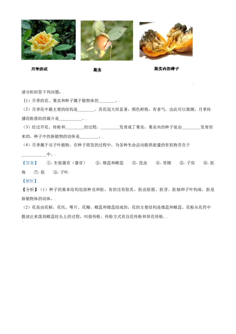 精品解析：北京市东城区2019-2020学年七年级上学期期末生物试题（解析版）(1)_北京初中期末题_C605-京七八九_B京生物七八九_北京7上生物_2019-2020