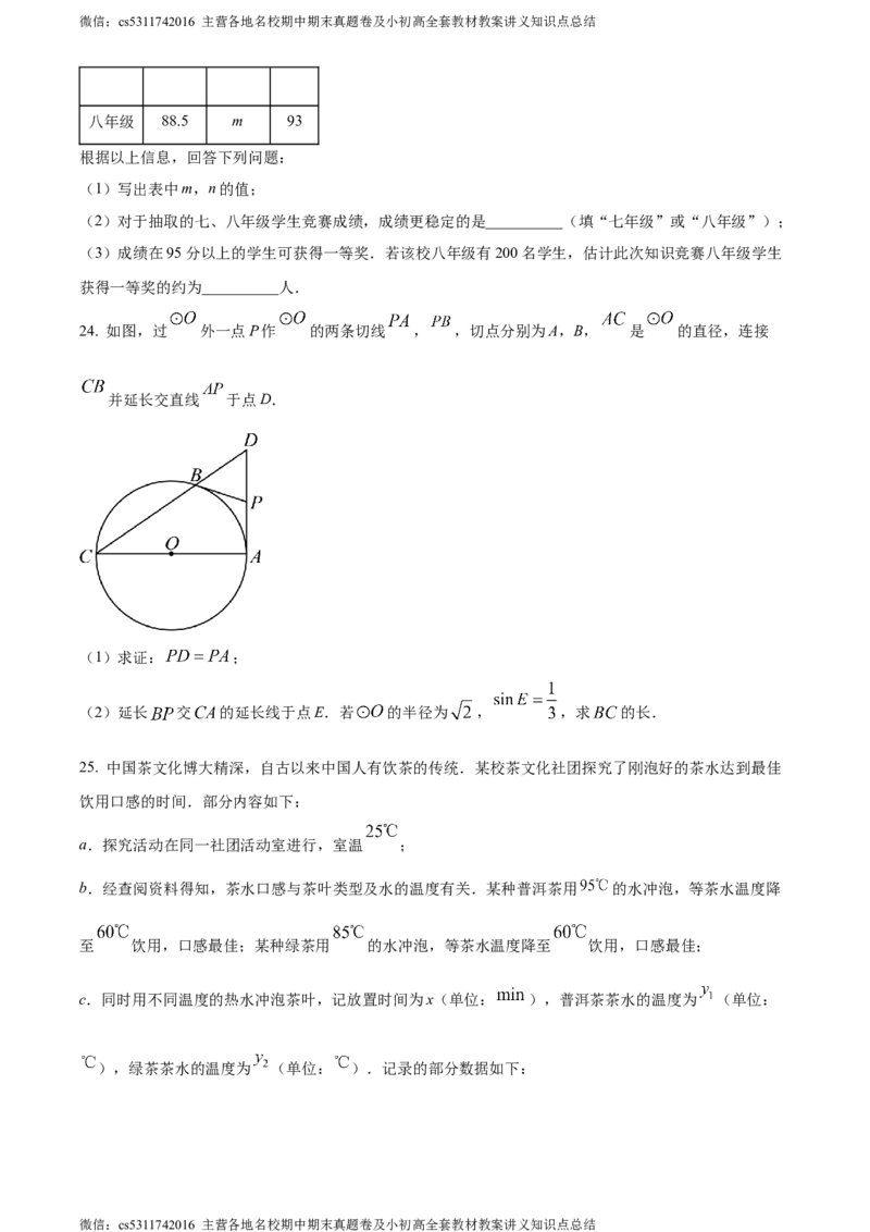 精品解析：2024年北京市石景山区中考二模数学试题（原卷版）(1)_北京初中期末题_C605-京七八九_B京市数学七八九_北京9下数学(含中考模拟）_北京数学9下一二三模