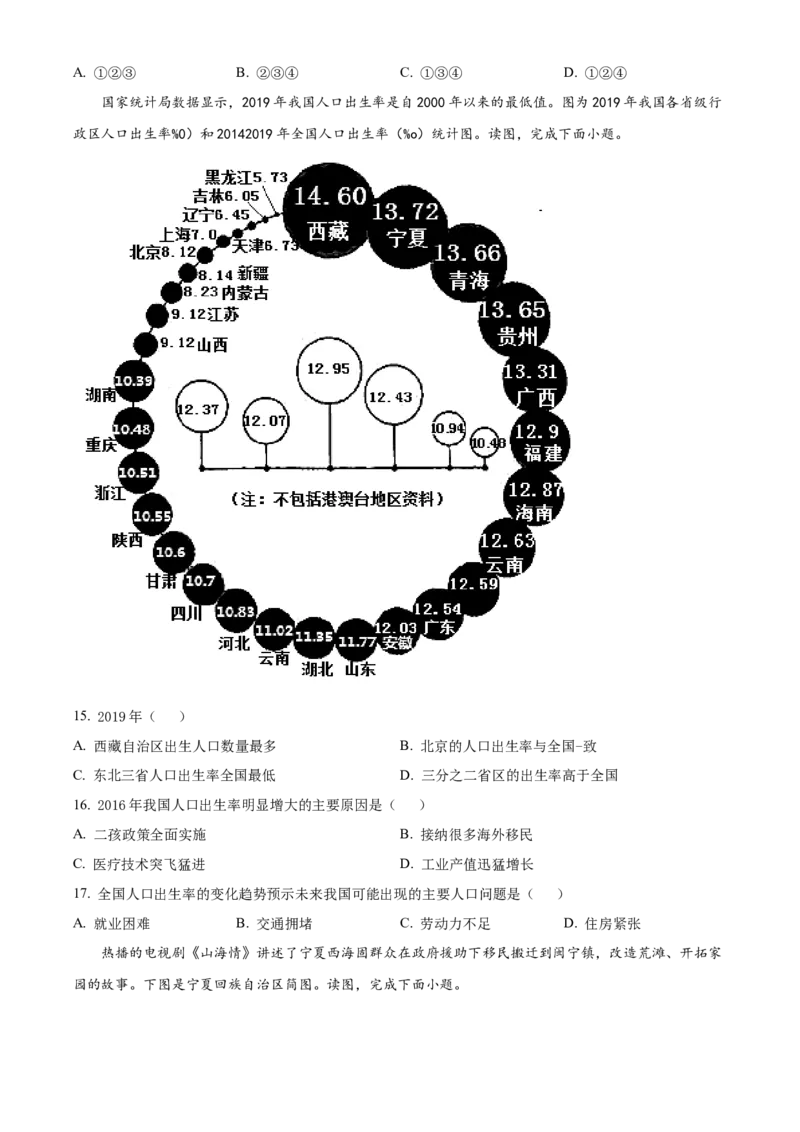 精品解析：北京市北京师范大学附属中学2021-2022学年七年级下学期期中地理试题（原卷版）(1)_北京初中期末题_C605-京七八九_B京地理七八九_地理_北京7下地理_2021-2022